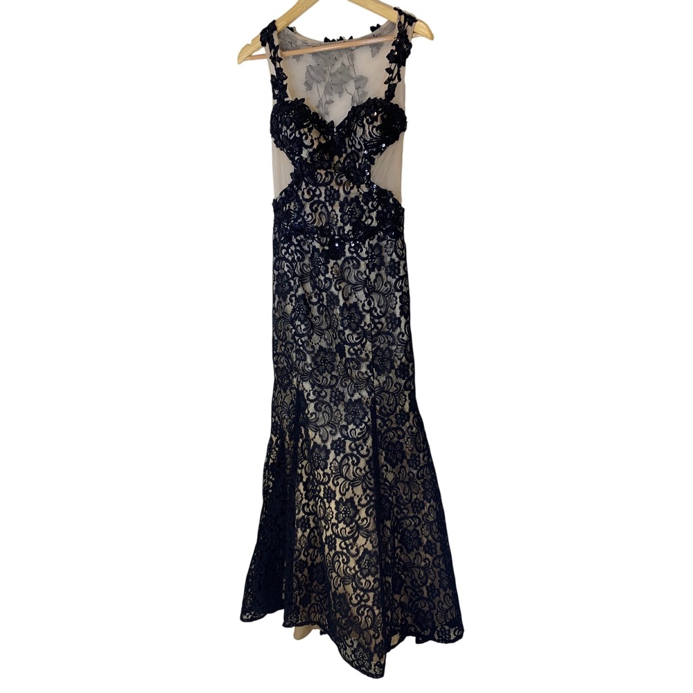 Masquerade Sequin Lace Mermaid Gown 5/6 Black Nude Formal Prom Evening Dress